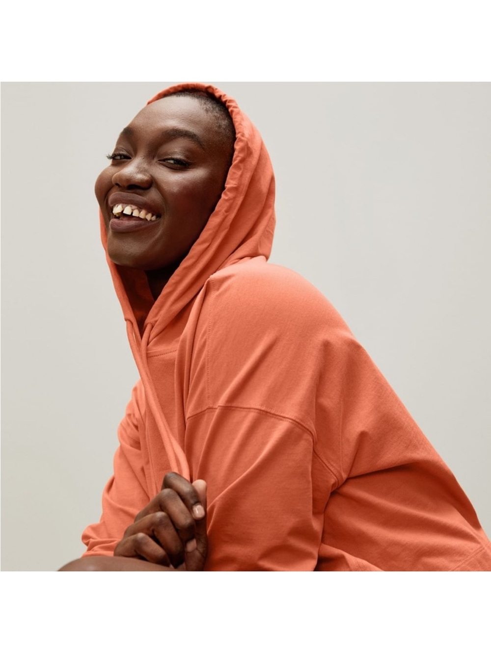Everlane Retro Jersey Cropped Hoodie Orange Sweatshirt XS Organic Cotton - Picture 2 of 12